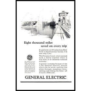 1924 GE General Electric Panama Canal Vintage Print Ad Cargo Ship Wall Art Photo